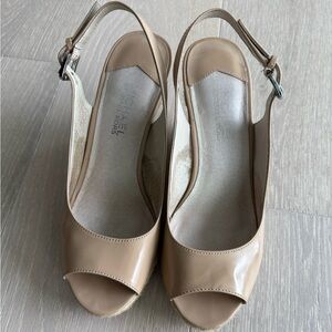 MICHAEL Michael Kors Tan Slingback Wedge Platform Heels